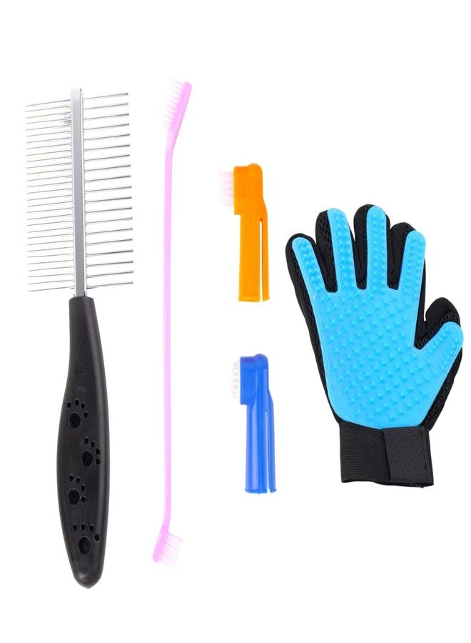 REGIIS Pet Grooming Kit with Deshedding Glove, Metal Comb, Toothbrush Set for Dogs, Blue and Black, (PACK OF 3) - Image 1